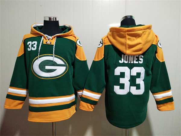Green Bay Packers #33 Aaron Jones Green Lace-Up Pullover Hoodie,We sell and wholesale Green Bay Packers #33 Aaron Jones Green Lace-Up Pullover Hoodie on line form chian!